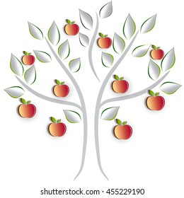 Apple tree on a white background, artistic cut out paper effect design