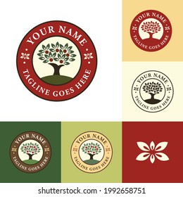 Apple Tree Orchard Badge Round Circle Logo Nature Health Farming Organic Holistic Design