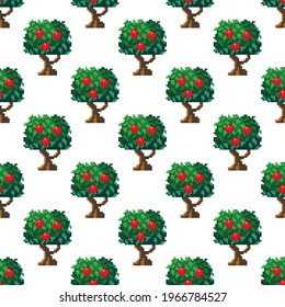 Apple tree pattern pixel art. Seamless pattern. Pixel art tree pattern.