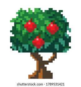 Apple tree pixel art. Vector picture.