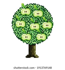 Apple tree pixel art. Vector picture.	
