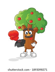 Apple tree prank with glove in box cartoon. cartoon mascot vector