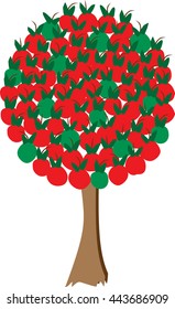 apple tree with red and green apples an two green leaves each