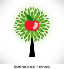Apple tree with red apple. Symbol or logo of harvest