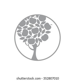 Apple tree. Round icon. Vector silhouette.