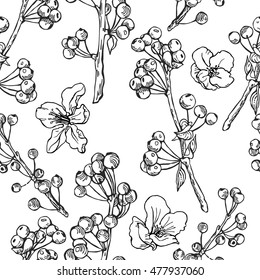 Apple tree seamless vector pattern. Botanical vintage textile or background or wallpaper