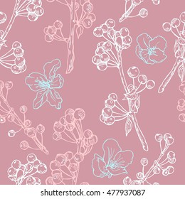 Apple tree seamless vector pattern. Botanical vintage textile or background or wallpaper