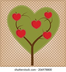 Apple tree in shape of a heart on polka dot background for scrapbooking, vector format.