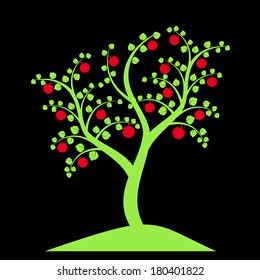 apple tree silhouette isolated on black background
