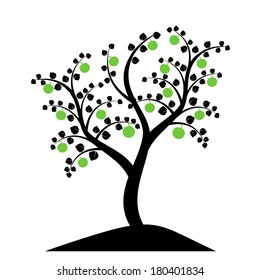 apple tree silhouette isolated on white background