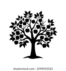 apple tree silhouette vector with some apple
