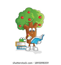 Árbol de manzanas estudiando mascota. vector de dibujos animados