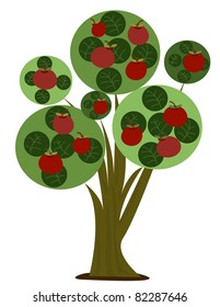 Apple Tree - Stylized cartoon illustration of an apple tree in the fall