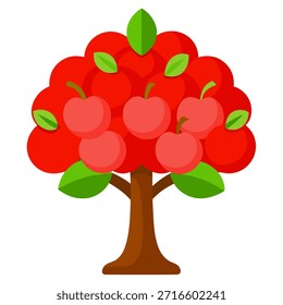 Ilustración del Arte vectorial del árbol de manzana con las manzanas rojas maduras, colores planos limpios, aislados en el fondo blanco