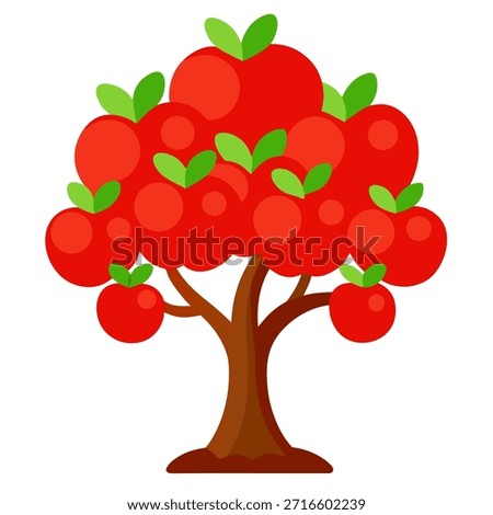 Apple tree vector art illustration with ripe red apples, clean flat colors, isolated on white background