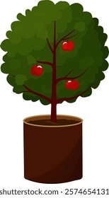 Apple tree vector illustration. farming concept. Little apple tree on big pot for home