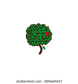 Apple tree vector illustration in flat design isolated on white background, farming concept, tree with fruits and big red apples.