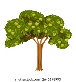 Apple tree or vector plant, garden flora with edible fruit. Orchard seasonal greenery or farm juicy wood. Natural and organic nutrition. Biology and agriculture, horticulture or botany, ecology symbol