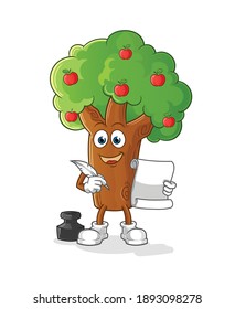 Apple tree writer vector. cartoon character