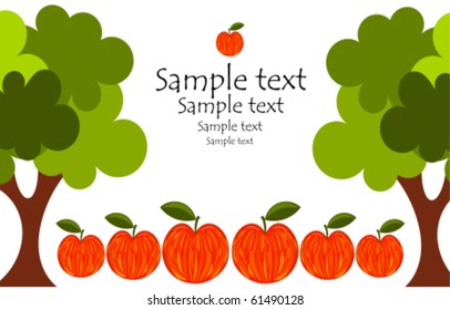 Apple trees and fruits autumn orchard frame vector design