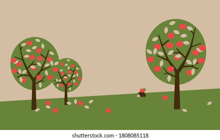Apple trees garden. Vector illustration.
