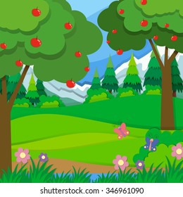 Apple trees in the orchard illustration
