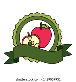 apple tropical fruits badge ribbon vector illustration