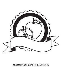 apple tropical fruits sticker design vector illustration