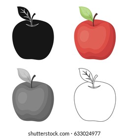 Apple is a useful fruit. Apple is red. The fruit is an apple with a green leaf.Red Apple icon in cartoon style vector symbol stock illustration.