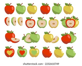 conjunto de color vectorial de manzana (amarillo verde rojo)