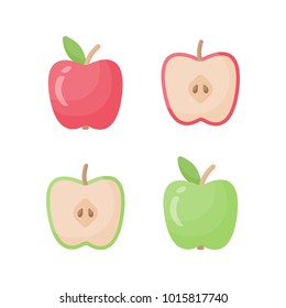 Apple vector flat icon set, Flat design of food, fruit objects isolated on white background, cute vector illustration