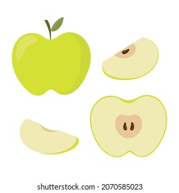 Apple vector. Apple fruit, half an apple and apple slices isolated on white.