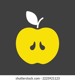 Apple vector glyph on dark background icon. Graph symbol for food and drinks web site, apps design, mobile apps and print media, logo, UI