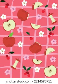 Amortiguador de Apple vector de mitad corte dividido aislado en fondo blanco. vectores de icono de manzana.Patrón sin fisuras de flores de manzana, cerezo y flor de flores