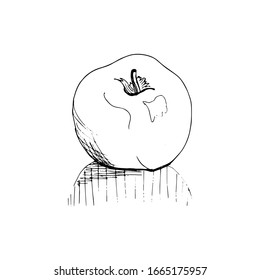 Estilo de contorno de doodle dibujado a mano por el vector de Apple. Esbozo de un gran dibujo gráfico de manzana, la tinta sobre un fondo blanco está aislada. Icono, símbolo, fruta sana, dieta vegetariana, ayuno