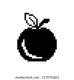 Apple Vector Icon. Black Icon. Pixel Art. 8 Bit Logo For Game. Eps10