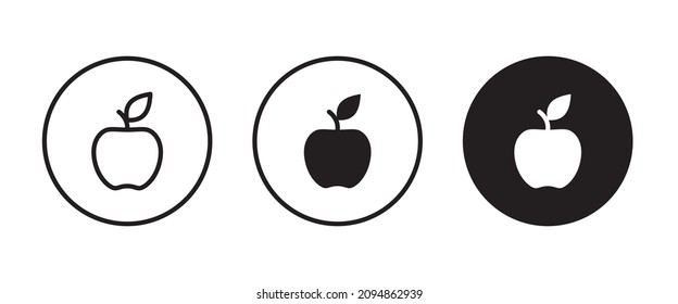 Icono vectorial de Apple. botón de iconos de frutos de manzana, vector, signo, símbolo, logotipo, ilustración, trazo editable, estilo de diseño plano aislado en pictograma lineal blanco
