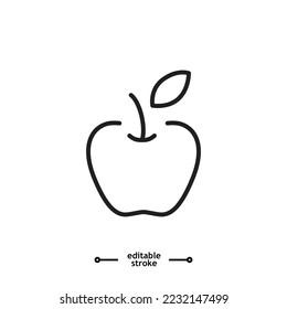 Apple vector icon. Apple fruit icons button, vector, sign, symbol, logo, illustration, editable stroke, flat design style isolated on white linear pictogram