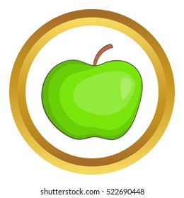 Apple vector icon in golden circle, cartoon style isolated on white background