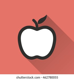 Apple vector icon with long shadow. IIllustration isolated on red background for graphic and web design.