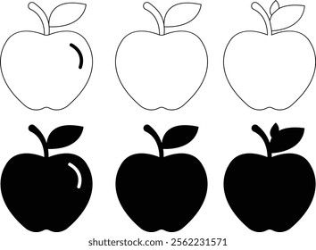 Apple vector icon set, apple silhouette graphic pictogram or glyph. elements, nature organic fresh healthy design. format for versatile designs, web apps, ui. isolated on transparent background,