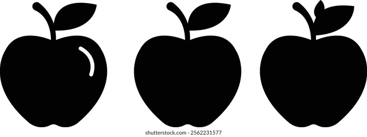 Apple vector icon set, apple silhouette graphic pictogram or glyph. elements, nature organic fresh healthy design. format for versatile designs, web apps, ui. isolated on transparent background,