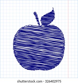 Apple. Vector icon. Watercolor effect with pen and school paper effect 