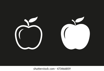 Apple vector icon. White illustration isolated on black background for graphic and web design.