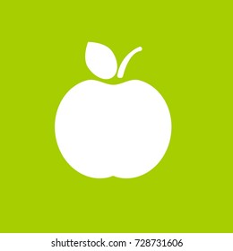 apple vector icon - white apple icon isolated on green background