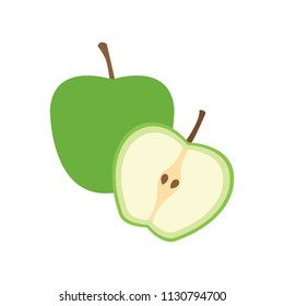 Apple vector icon, whole apple and half