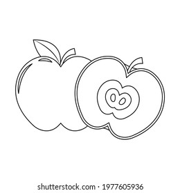 Apple vector illustration cartoon isolated on white background. Cute apple and cut apple vector coloring page.