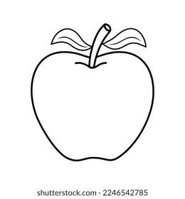 Apple vector illustration. Cartoon red apple. Apple icon. Apple for coloring page.