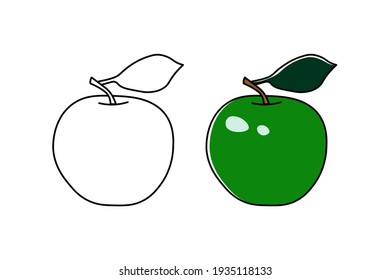 
Ilustración vectorial de manzana. Apple para el libro de colorear. Alimentos naturales frescos de granja para una nutrición saludable aislados en el fondo blanco.