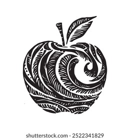 Apple vector illustration. Hand drawn apple isolated on white background. Engraving sketch style.